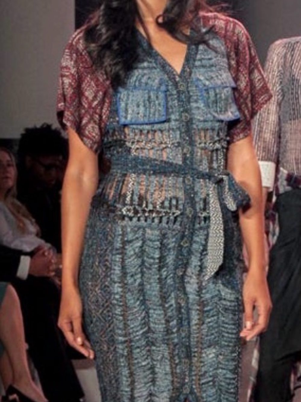 Byron Lars Blue and Burgundy 3D Laser Cut Shirt Dress